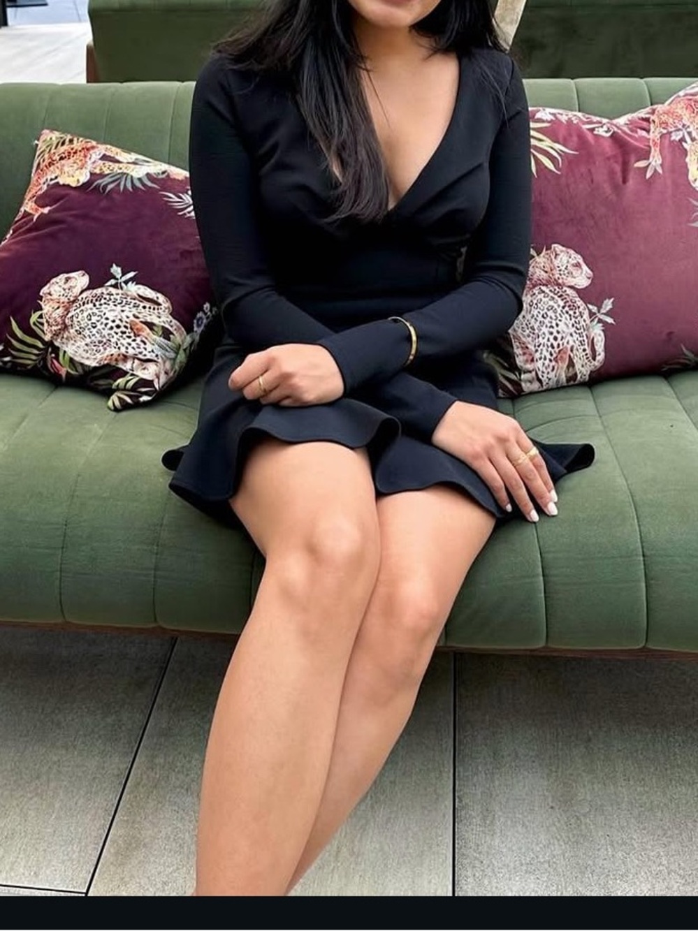 Long-Sleeve Black Ruffle Hem Dress